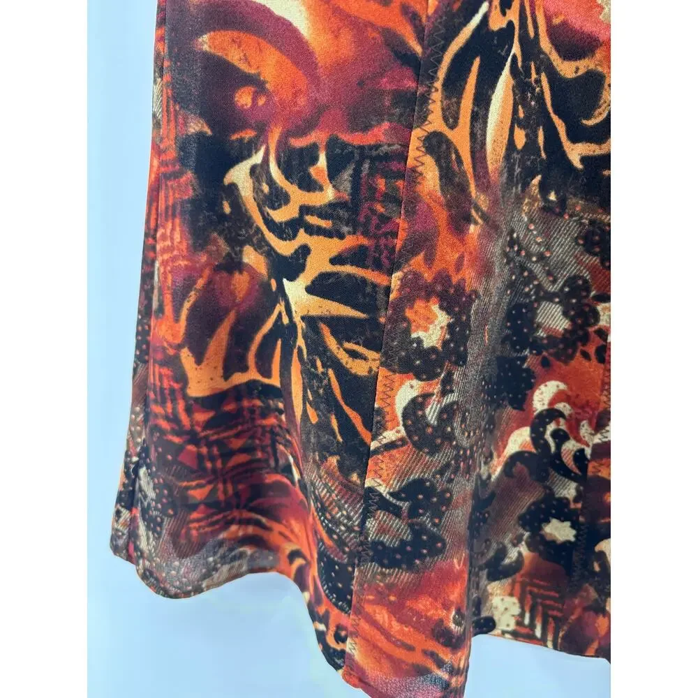 Vtg 90s Patchwork Animal Print Midi Skirt XL Pull On Abstract Boho Artsy Earthy